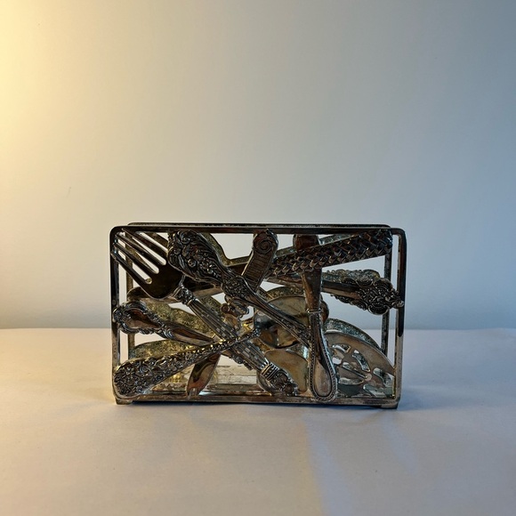 Silver Utensil Design Decorative napkin holder - Picture 2 of 8